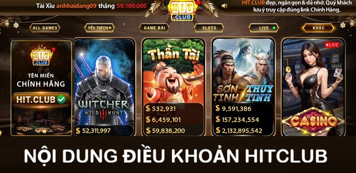 Điều khoản tại Hitclub đề cập đến những gì?